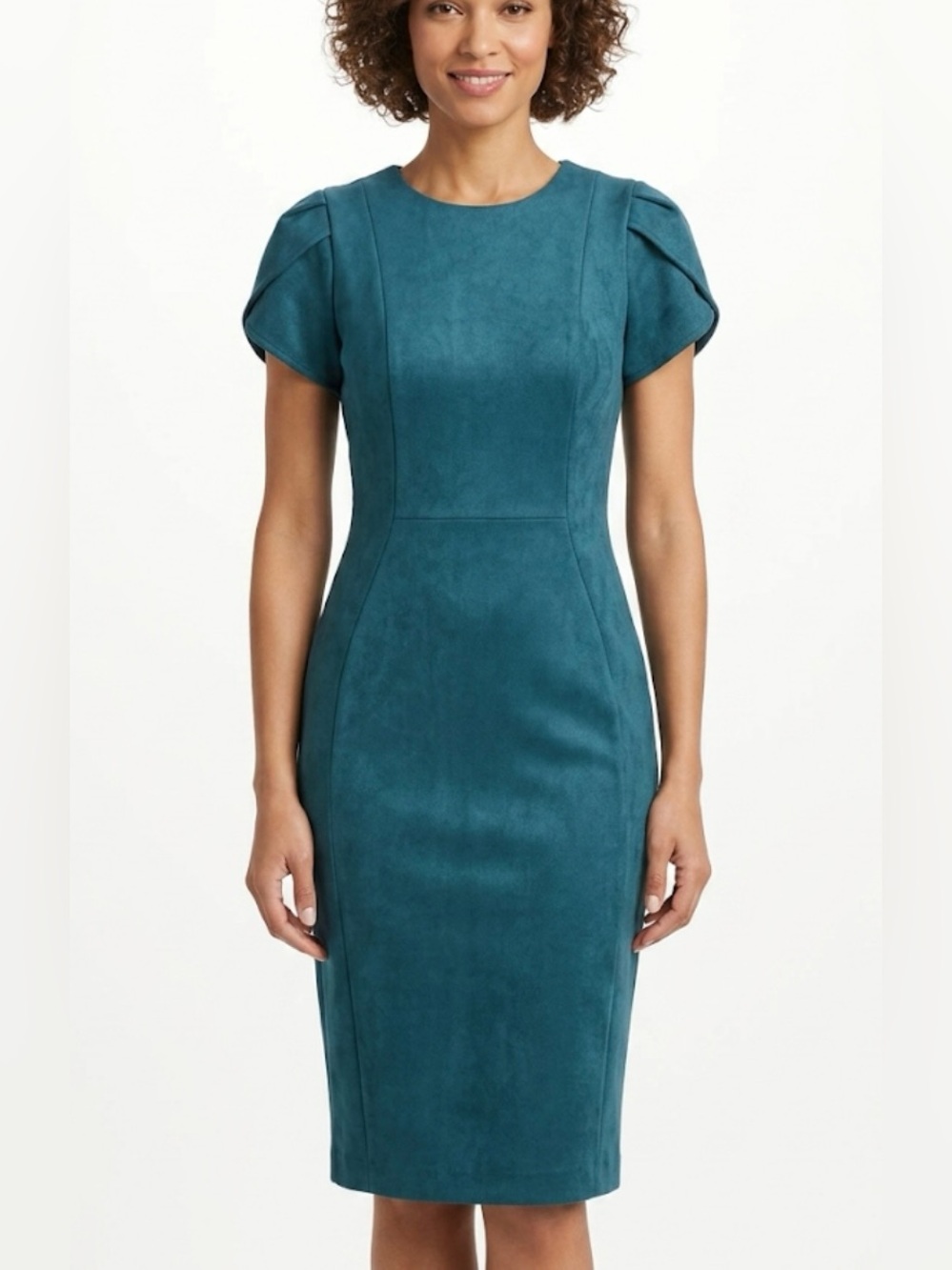 Calvin Klein Teal Sheath Dress with Puff Cap Sleeves Size 2
